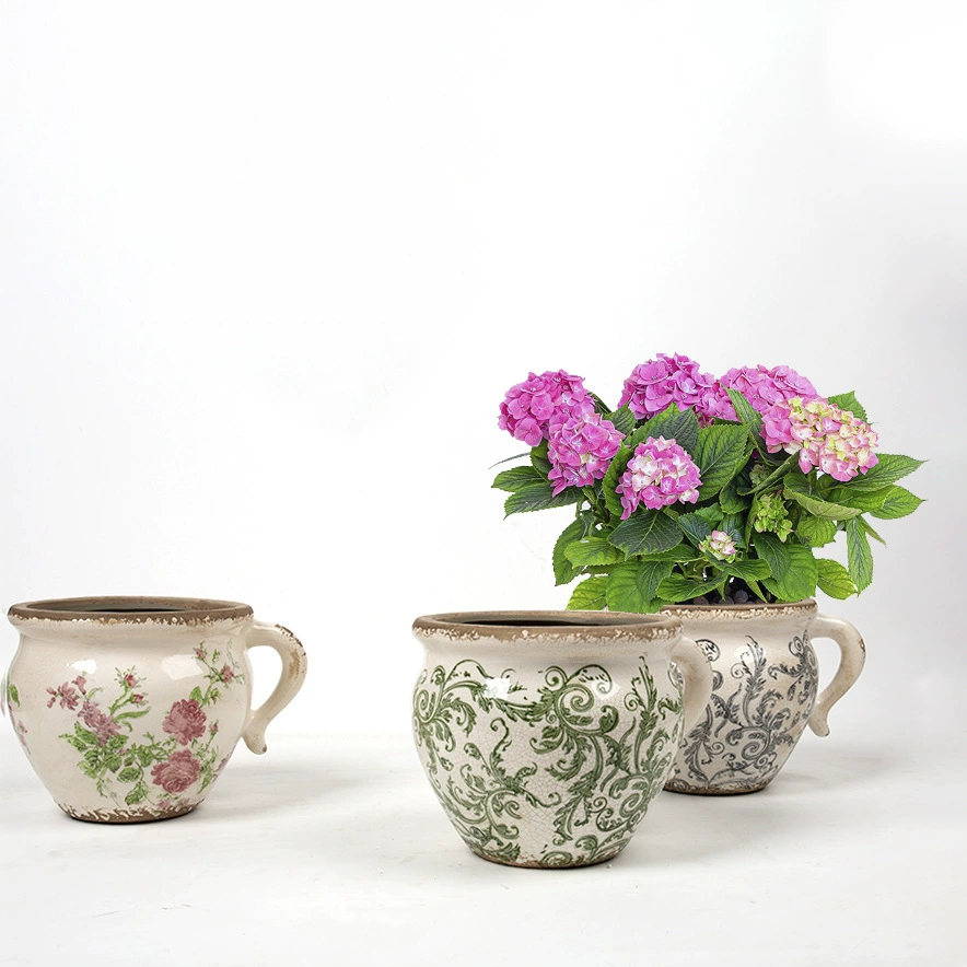 Керамическая глазурь в китайском стиле в европейском стиле с растрескиванием льда зеленое растение цветочный горшок с одним ухом Ретро Пастораль загородный дом Садоводство Цветочная чаша