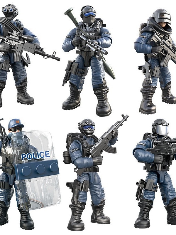 翔竣拼装关节可动特种兵人模型军事积木飞机坦克人仔模型特警玩具