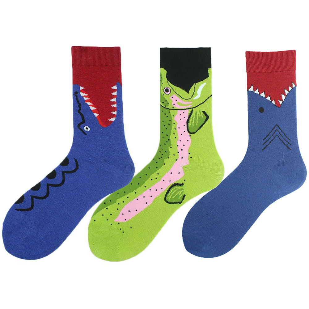 2025d Shark Bee Beast Men's Trendy Zebra Pattern Animal Mid-Calf Socks_voghion.com