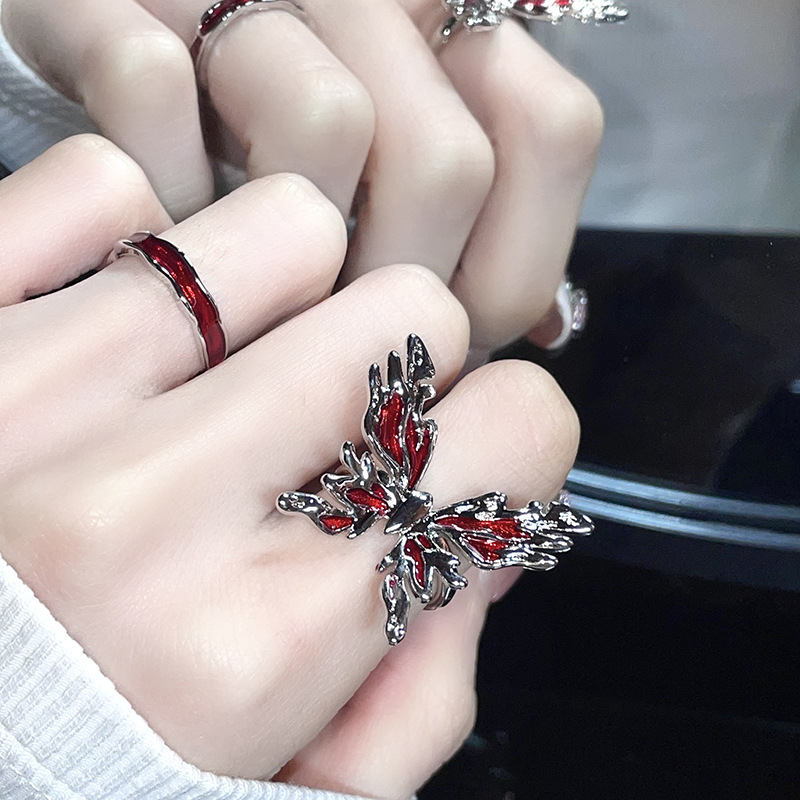 Anillo de mariposa rojo diseño de nicho femenino anillo de lujo ligero de alto grado apertura ajustable anillo de dedo índice personalizado francés