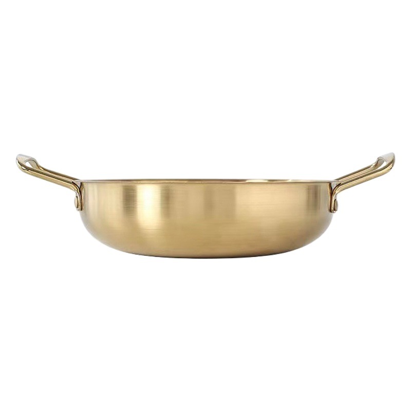 Olla de Acero Inoxidable para Mariscos, Olla de Doble Asa para Cocina Comercial de Restaurantes, Olla para Ramen, Olla para Sopa de Fondo Plano, Especial para Cocina Coreana.