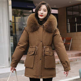 派克服女中款2023内胆可脱卸加绒大毛领韩版宽松棉衣冬季多穿外套