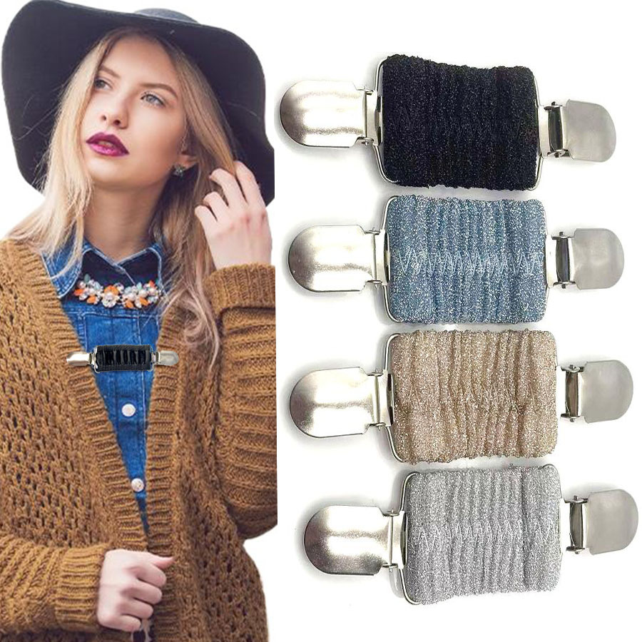 跨境新款闪光连衣裙束带夹围巾夹复古开衫领夹后背束带披肩夹手套