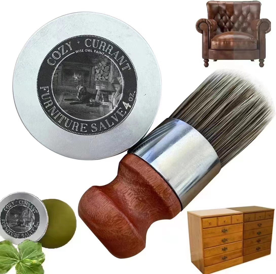 [跨境新品Wise Owl Furniture Salve & Brush实木猪鬃圆头清理毛刷]