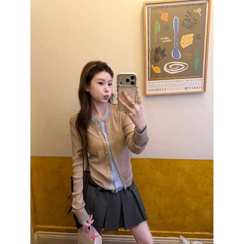 Realzi Zhangzhang German Yangzi high-thread count faux two-piece knitted slimming waist-cinching cardigan top Realzi Zhangzhang German Yangzi high-thread count faux two-piece knitted slimming waist-cinching cardigan top