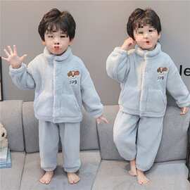 儿童睡衣新款秋冬季男童保暖考拉绒卡通加厚宝宝套装家居服珊瑚绒