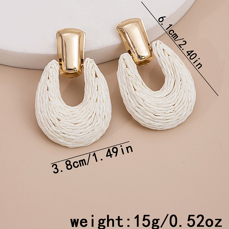 1 Paire Rétro Géométrique Raphia Boucles D'oreilles display picture 2