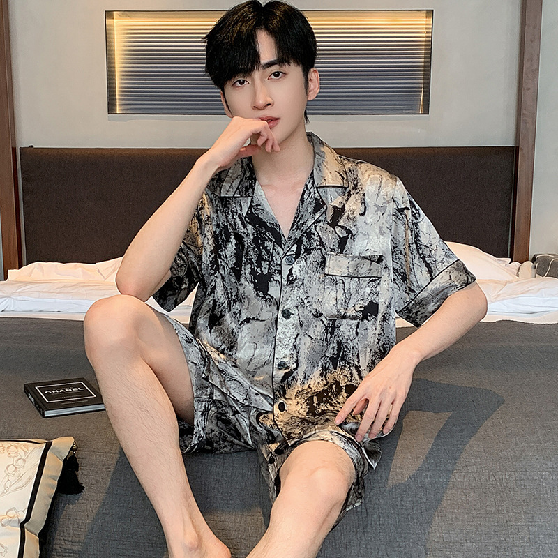 Pajamas Men's Spring and Summer Ice Silk Long Short Sleeve Thin Summer plus size Outwear Men's Silk Home Clothes suit Pajamas Men's Spring and Summer Ice Silk Long Short Sleeve Thin Summer plus size Outwear Men's Silk Home Clothes suit