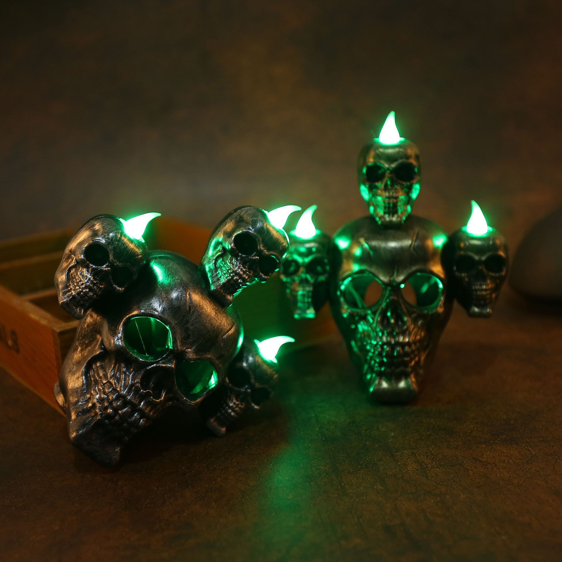 Halloween nuevo humo niebla lámpara horror cráneo lámpara calabaza lámpara LED electrónica vela lámpara accesorios de decoración de la casa