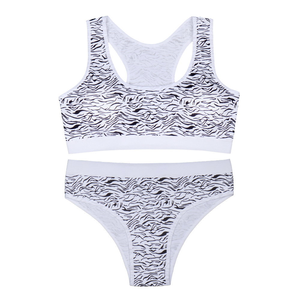 Ropa interior deportiva para niñas, traje de sujetador de chaleco, patrón de cebra, copa fija, ropa interior anticonvexa femenina de una etapa