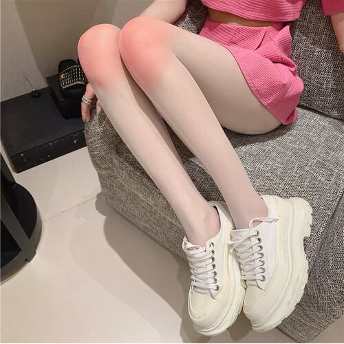 Knee-length cheek blush white silk stockings pure desire Japanese cute Lolita solid color thin base pantyhose gradient socks