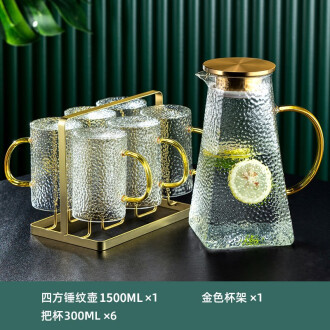 Vidrio martilled con mango taza de agua taza de té taza de beber de alto grado Luz de lujo sala de estar del hogar juego de agua traje de la familia