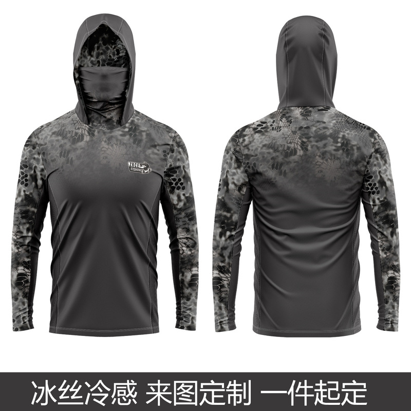 Quick-Drying Sun Protection Clothing Hunting Camouflage Fishing Clothing Anti-Uv Wear-Resistant Ice Silk Long-Sleeved Hoodie Men's Foreign Trade Customization
