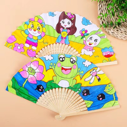 7-inch colored paper fan*blank folding fan*children's painting fan DIY handmade preschool supplies painted pigmented fan