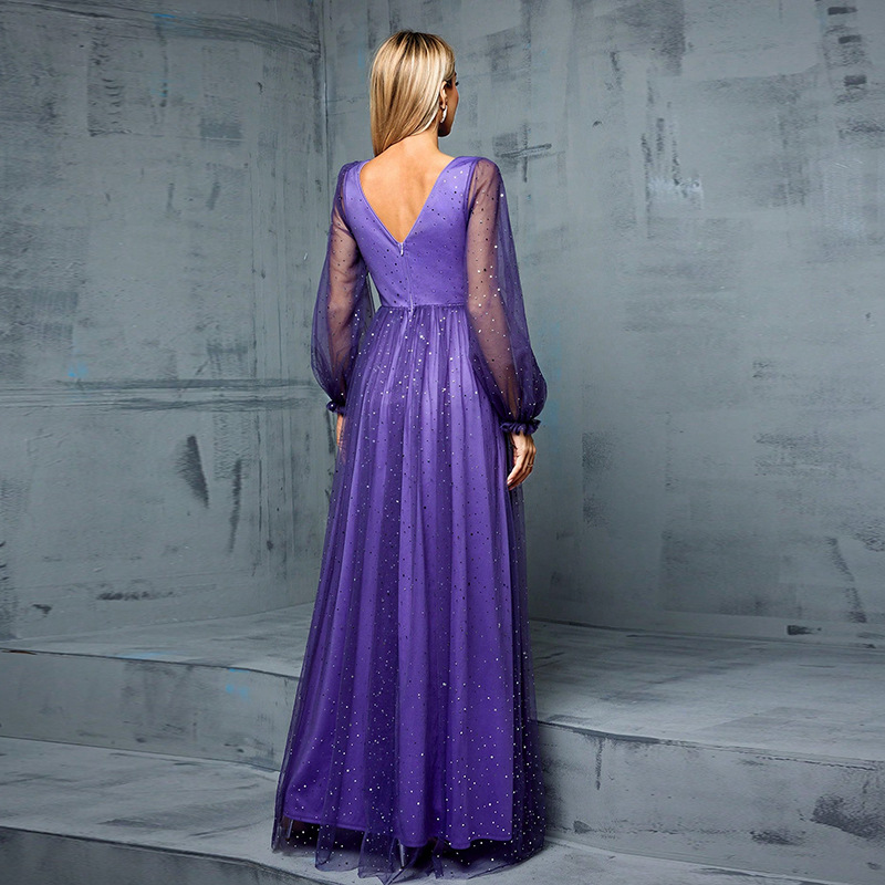 Europa y América elegante transparente tulle brillante vestido de noche fiesta de boda sequilla vestido de fiesta de boda