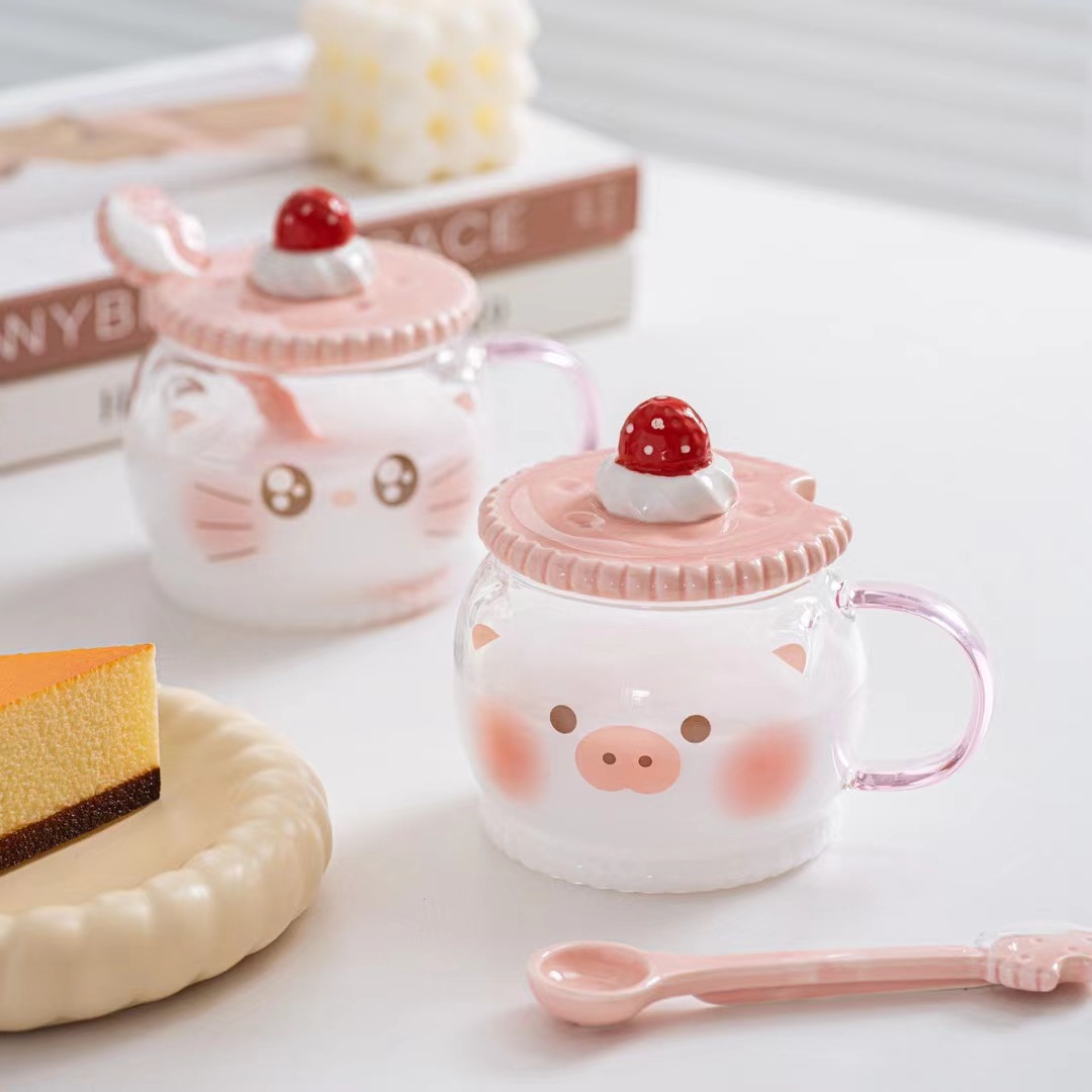 Galletas personales creativas caricaturas cariñosas cerdo gatito taza de marca acompañante regalo de alto valor facial taza de agua taza de red