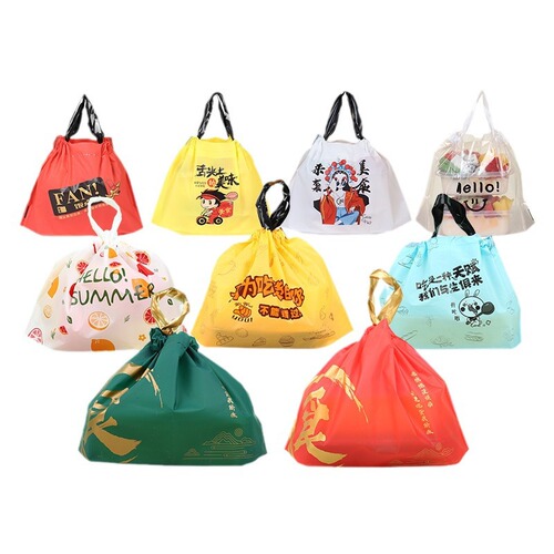 Wholesale Thickened Drawstring Frosted Packaging Bags for Delivery, Catering, Supermarkets, and Apparel—Featuring Customizable Logo Printing