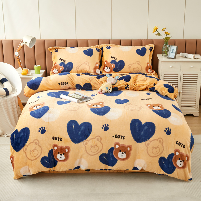 Cross-Border Milk Velvet Children's Three-Piece Warm Student Dormitory Bed Four-Piece Set Adult Bed Sheetss and Fitted Bed Sheetss Manufacturer Wholesale