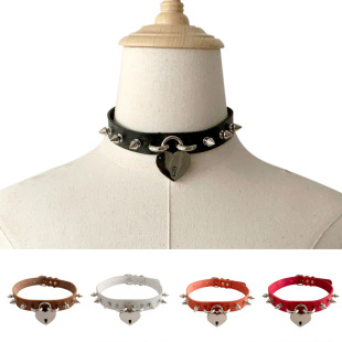 Factory Direct Rock Harajuku Punk Rivet Love Lock Pendant Necklace Leather Collar Necklace Necklace