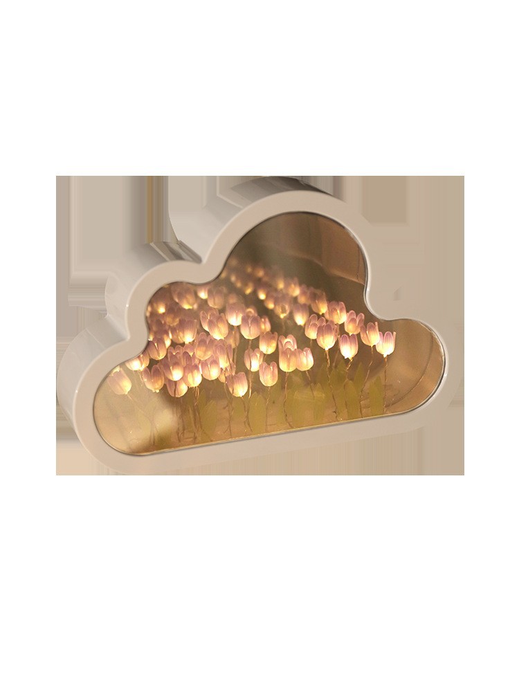 Diy hecho a mano nube tulipán espejo luz nocturna adornos luminosos regalo creativo regalo del Día de la Madre