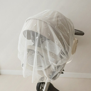 Ins South Korea Same Style Baby Carriage Mosquito Net Embroidery Star Moon Bear Push Car Cover Summer Anti-mosquito Insect Baby Breathable Gauze Curtain