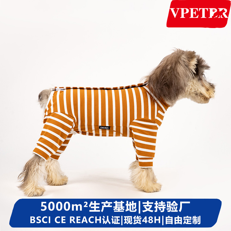 Cross-Border E-Commerce Pet Puppy Clothes Autumn and Winter New Style Small and Medium-Sized Dog Adjustable Chest and Back Length Striped Four-Legged Outfit
