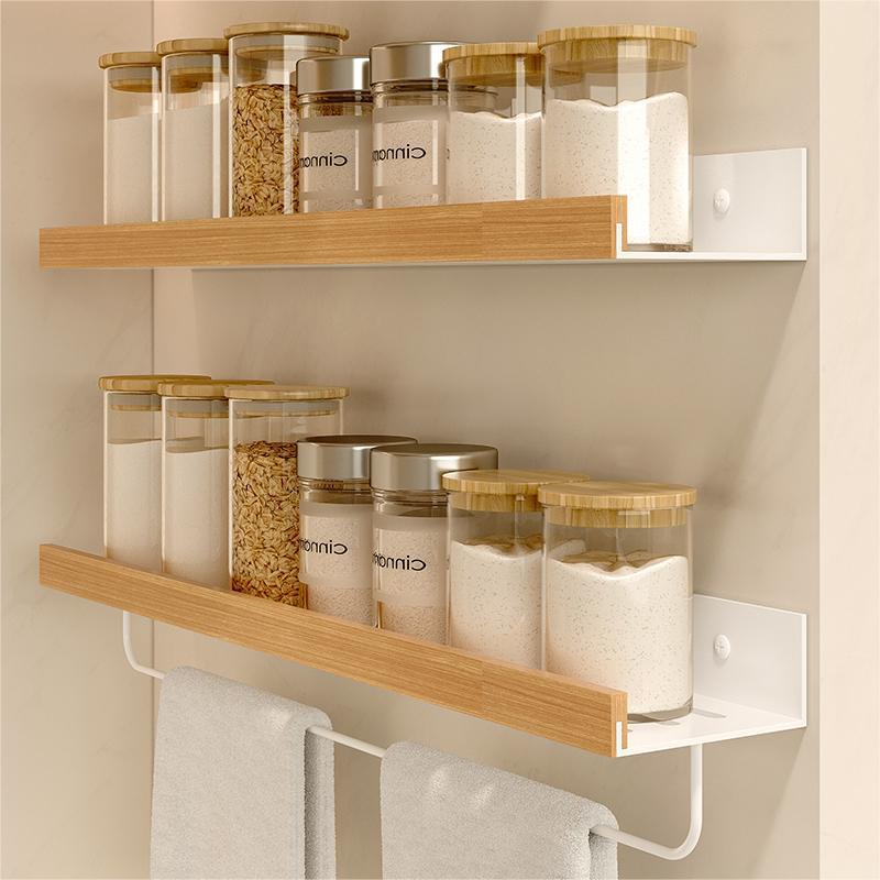 Estante en la pared de la cocina Tabique de madera maciza sin perforación Condimento Baño de almacenamiento Baño Baño Estante de pared impermeable Inodoro