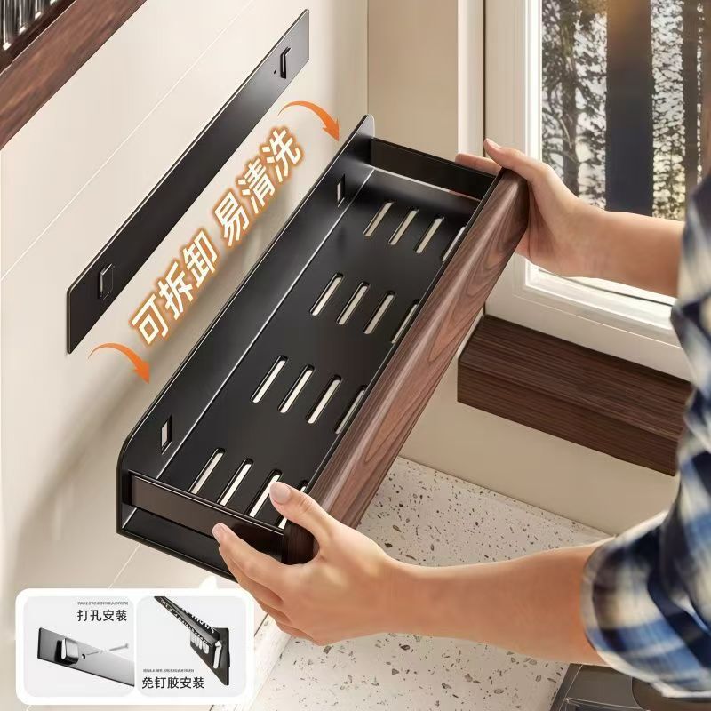 Walnut Kitchen Storage Rack Bathroom Sink Washbasin Toilet Bathroom Wall-Mounted No-Drill Storage Shelf Walnut Kitchen Storage Rack Bathroom Sink Washbasin Toilet Bathroom Wall-Mounted No-Drill Storage Shelf