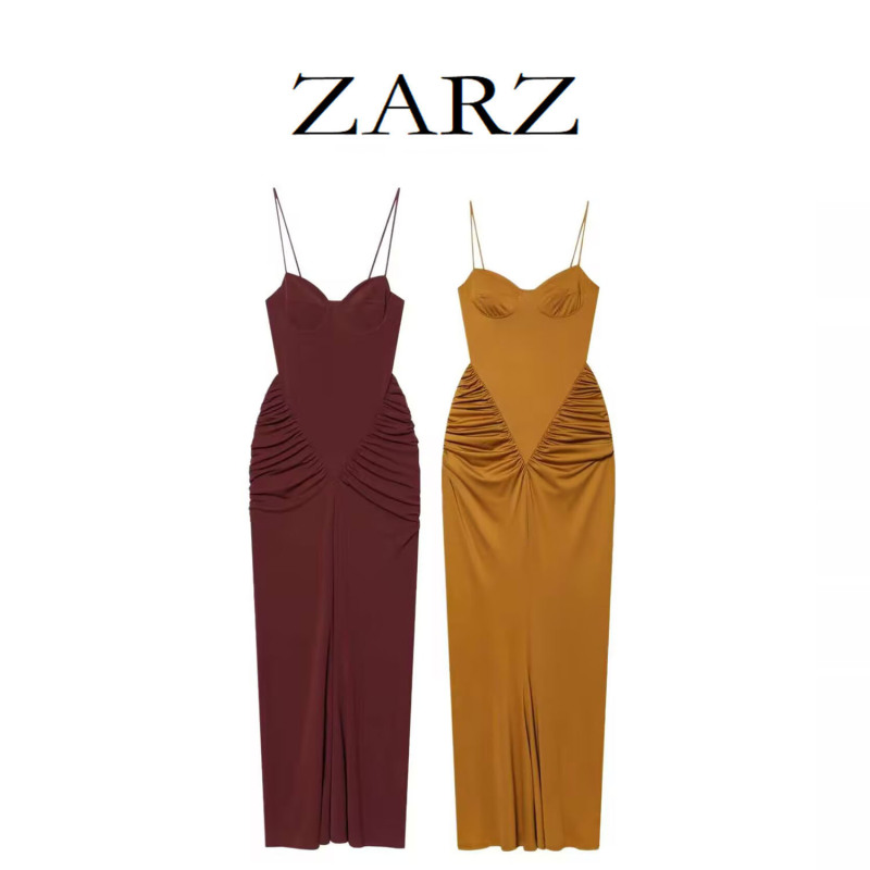 Zarz Self-Made European and American Style New Women's Fashion Stylish Heart-Shaped Collar Slim-Fit Pleated Dress 5039243
