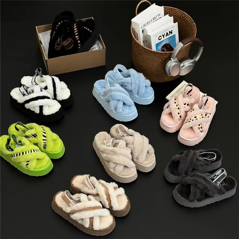 Henan Sangpo snow boots Women's LDFIUGG sheepskin fur integrated cross platform lamb fur slippers INS