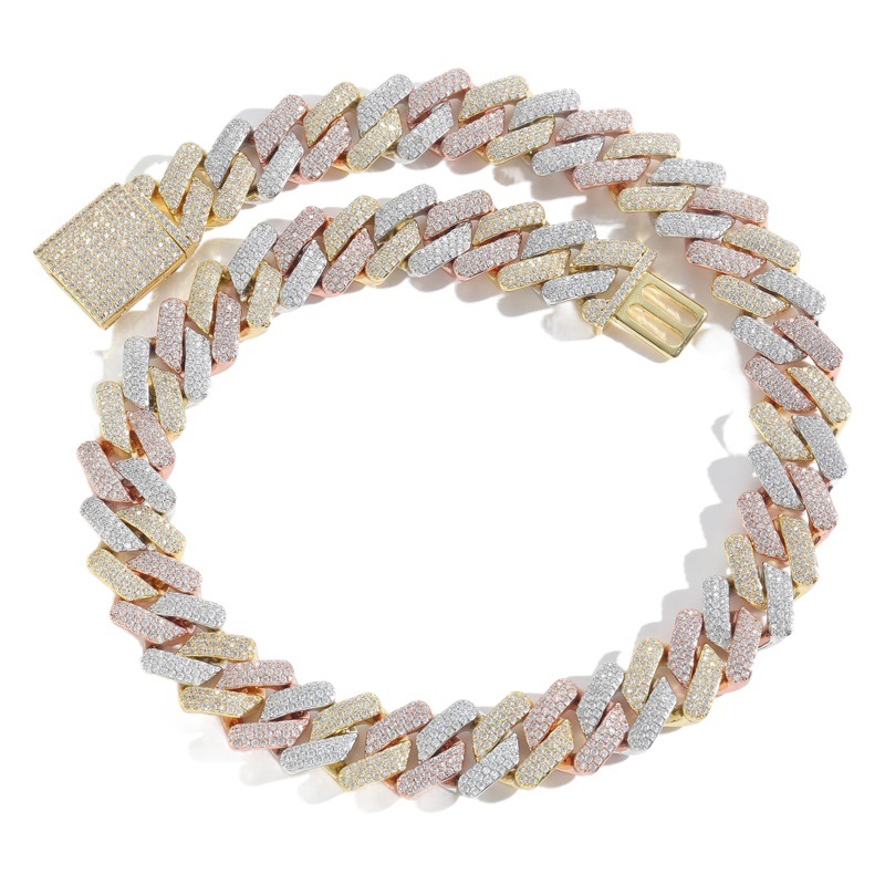 Collar europeo y americano hip hop 20mm caja hebilla Miami industria pesada bar cubano cadena completa ZIRCON hip hop collar de los hombres