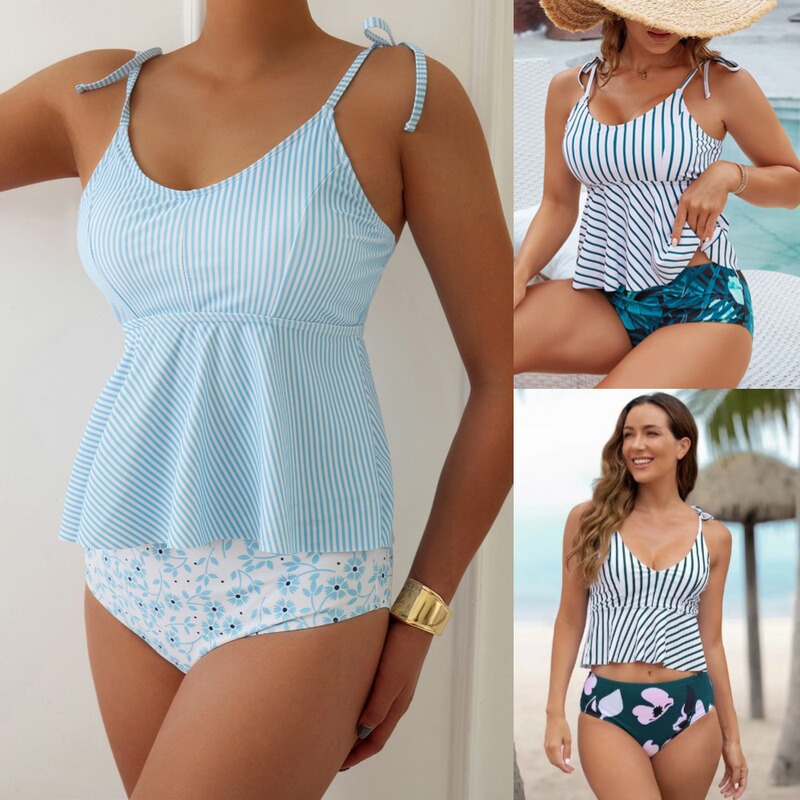 plus size Split Swimsuit Hot Spring Vacation Conservative Huludao Swimsuit Printed Sling Loose Split Swimsuit for Pregnant Women