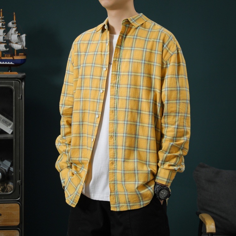 Camisas menos ropa nueva camisa a cuadros de manga larga para hombres casuales para jóvenes tops de solapa de manga larga para hombres exclusivos transfronterizos