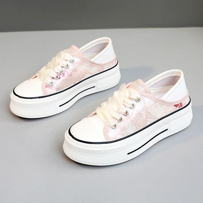 Xq911 Nuove scarpe in tela per donna con paillettes Nuove scarpe da ginnastica estive con rialzo Versatile con suola spessa_voghion.com