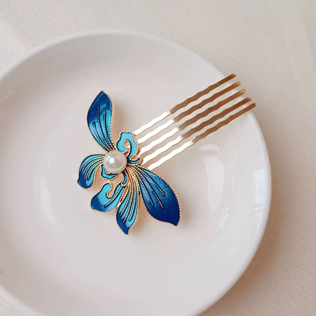 合金兰花发梳滴油仿点翠头饰发簪配件diy古风汉服发饰