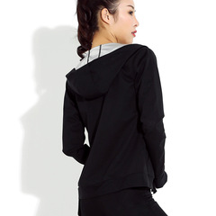 Cross-border sweat suits for women, hooded jackets, sports tops, black long-sleeved zipper pockets, training fitness suits for women, large size