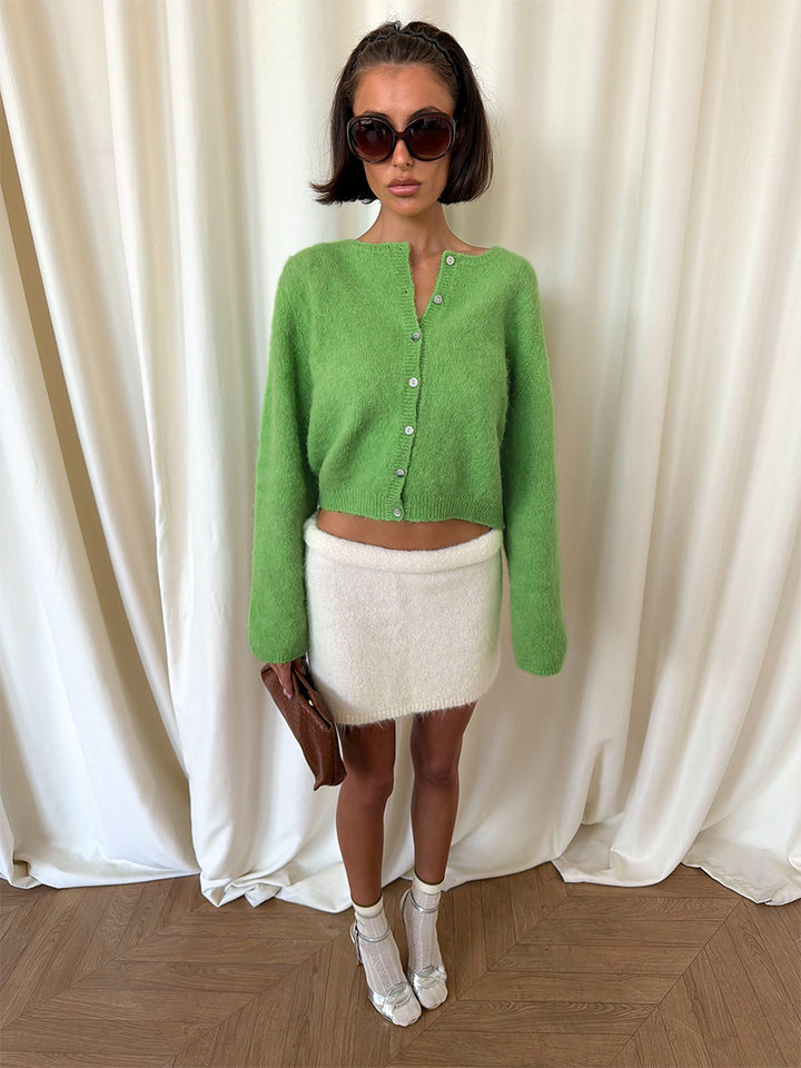 Áo khoác cardigan len nữ dáng rộng một hàng cúc, chất liệu dệt kim mềm mại, phong cách thanh lịch — Màu hồng nhạt (hàng có sẵn), Màu xanh lá cây (có hàng), Màu xanh ô liu (đốm), Màu xanh đậm (Còn hàng) chi tiết 63