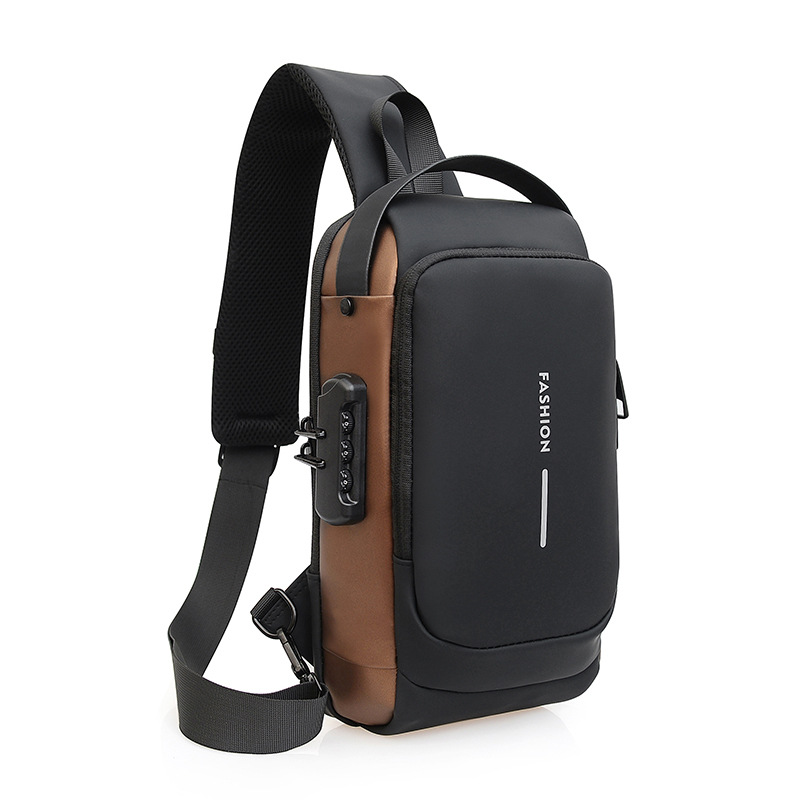 Bloqueo de contraseña anti-robo bolso de pecho de hombre mochila de motocicleta mochila deportiva al aire libre interfaz USB bolso de pecho mochila deportiva