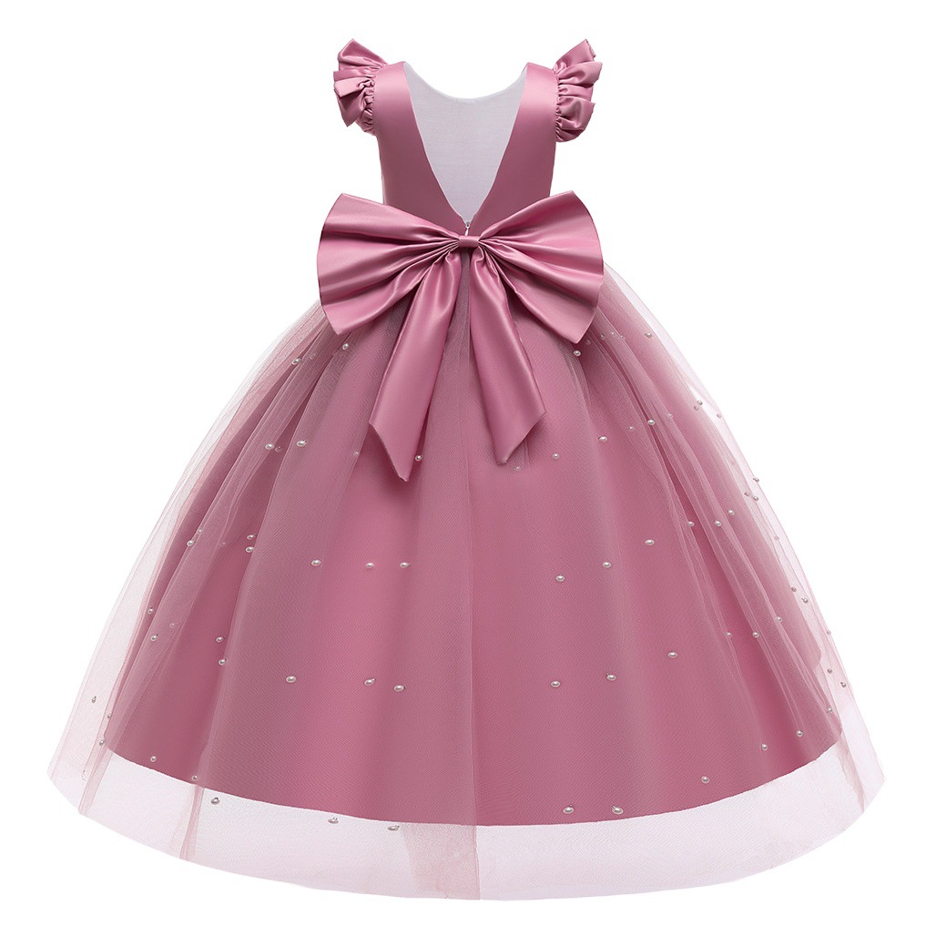2024 europeo y americano nuevo vestido de las muchachas pequeño vuelo manga grande arco princesa vestido de piano rendimiento vestido anfitrión vestido