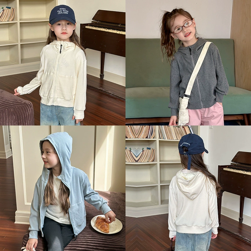 Aimo Bebe Детский повседневный сплошной свитер с капюшоном для девочек Корейский кардиган на молнии топ осенний костюм