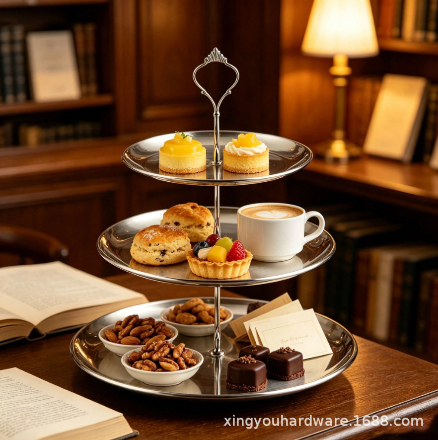 Cross-border Amazon luxury-style gold and silver zinc alloy European multi-tiered dessert stand, pastry tray, jewelry and perfume display rack, storage rack