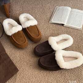 羊羔毛2026秋冬季新款女头层牛反绒勃肯鞋慵懒舒适一脚蹬毛绒百搭