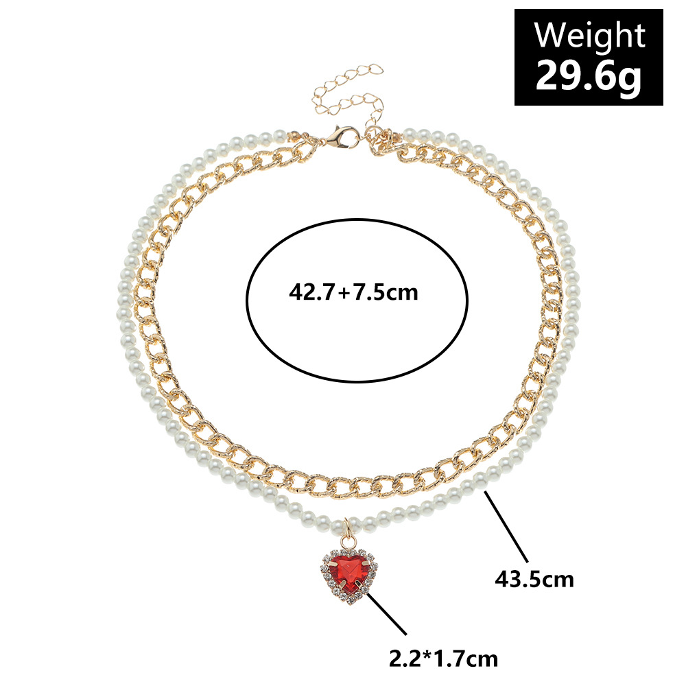 simple fashion multilayer pearl heart stacking necklace wholesale nihaojewelrypicture4