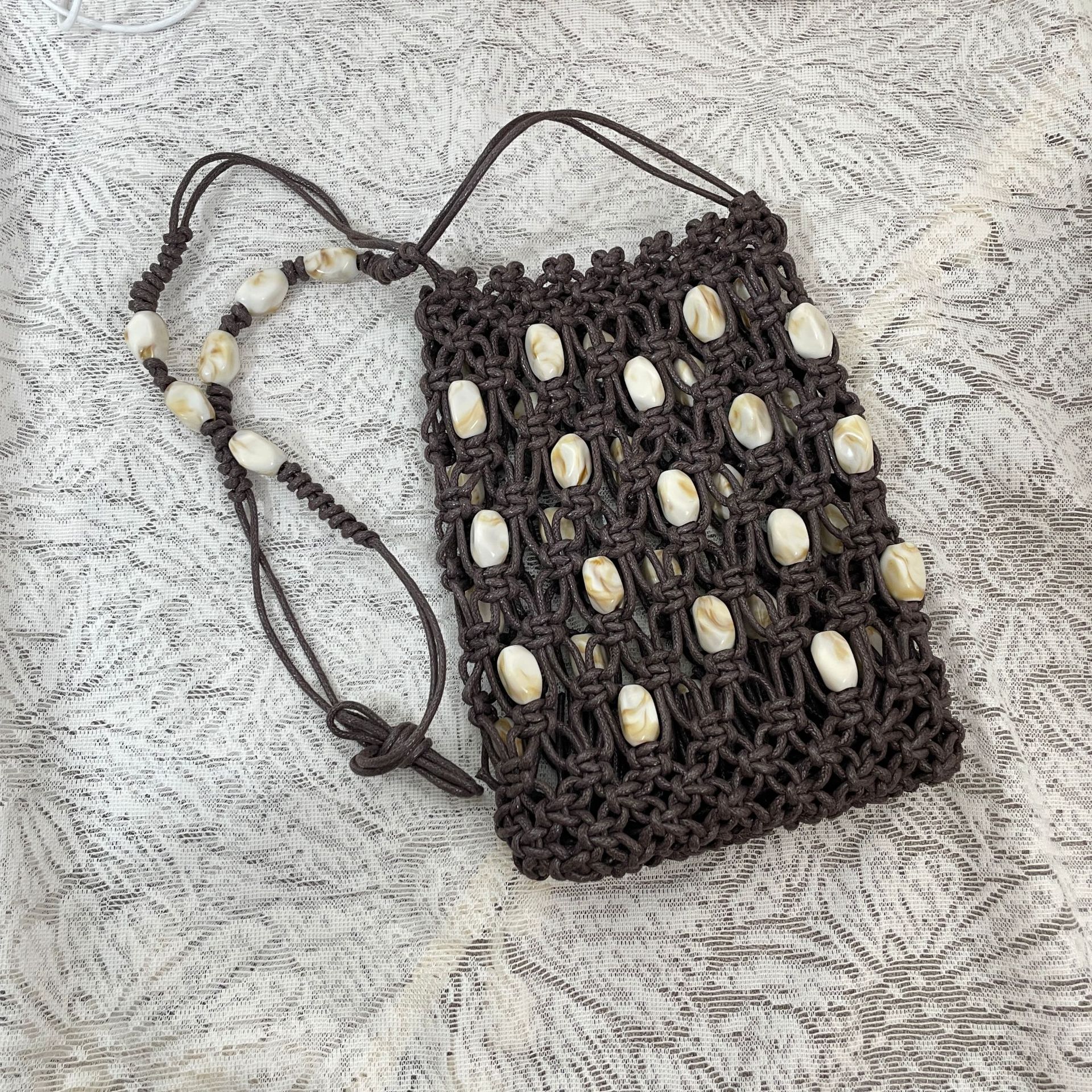 Summer New Bohemian Beaded Wax Rope Phone Bag Luxury Niche Crossbody Bag Versatile Vacation Shoulder Bag For Women - Thumbnail 6
