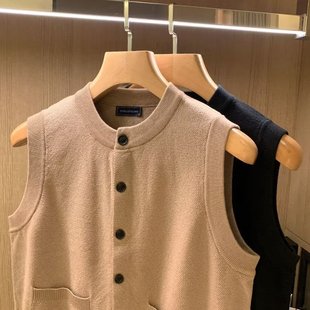 European and American Simple Men's Autumn Tops Knitted Vest Cardigan Japanese Style Retro Round Neck Sweater Vest Men's Jacket Trendy
