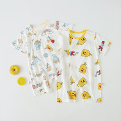 Baby one-piece summer thin T-shirt for boys, cotton harem pants for girls, summer short-sleeved sleepwear for newborns and young children