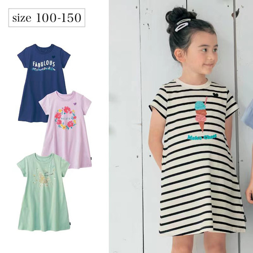 2024 Spring Girls' A-line Print Fresh Cotton Short-sleeve T-shirt Dress