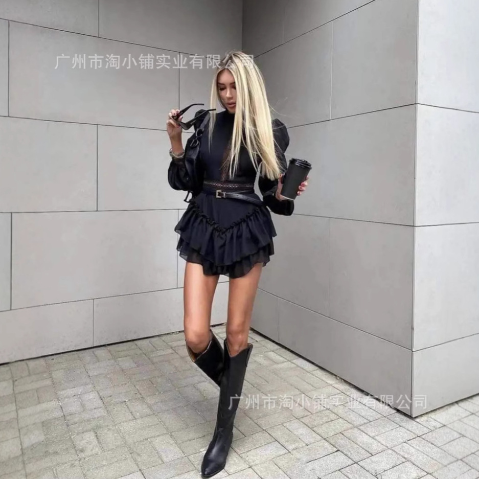 2025年春季新款欧美辣妹短裙低腰性感百褶裙高级酷御姐女士连衣裙