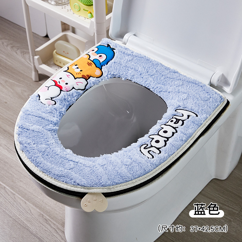 Cojín de inodoro otoño invierno espesar cojín de inodoro de peluche doméstico no se pierde el pelo tipo cremallera caricatura encantadora cubierta de inodoro suave