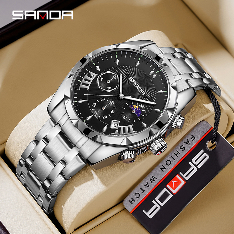 Sanda Cross-border Shrimp Skin Explosions Three-eye Six-pin Electronic Quartz Watch Outdoor Sports Fashion Korean Men's Watch